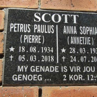 SCOTT Petrus Paulus 1934-2018 &amp; Anna Sophia 1938-2018