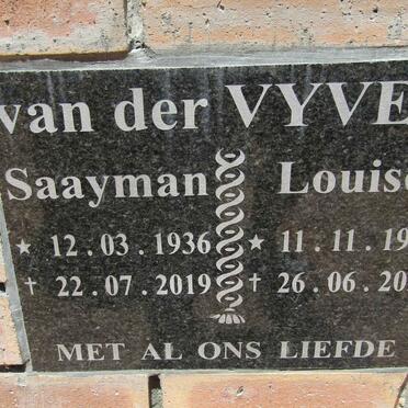 VYVER Saayman, van der 1936-2019 &amp; Louise 1936-2020