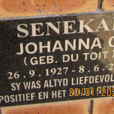 SENEKAL Johanna C. nee DU TOIT 1927-2010