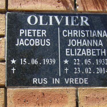 OLIVIER Pieter Jacobus 1939- &amp; Christiana Johanna Elizabeth 1932-2014