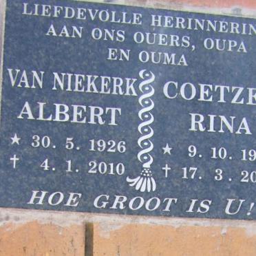 NIEKERK Albert, van 1926-2010 &amp; Rina COETZEE 1929-2005