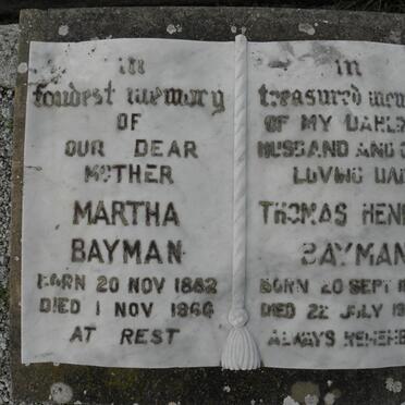BAYMAN Thomas Henry 1870-1956 &amp; Martha 1882-1966
