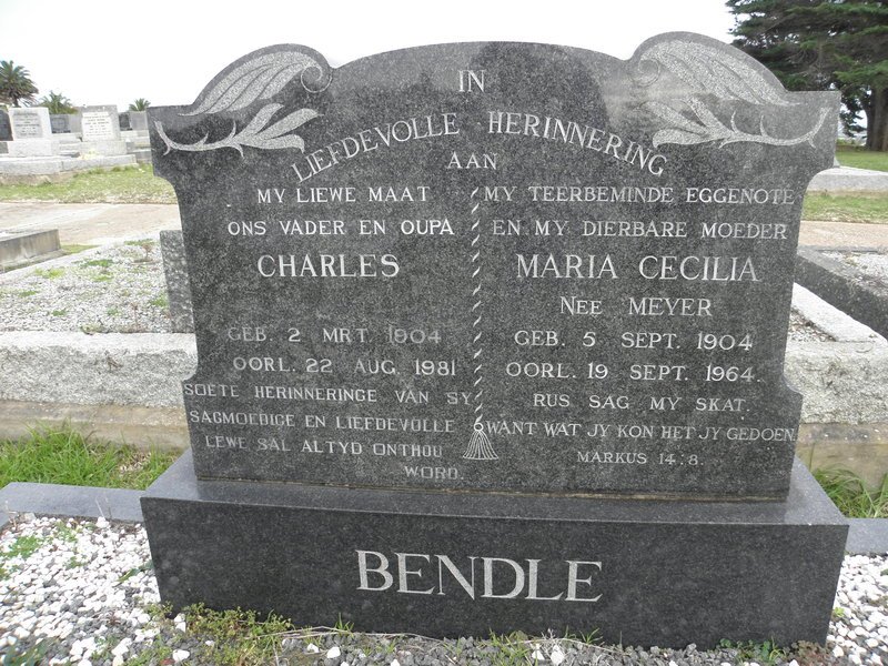 BENDLE Charles 1904-1981 &amp; Maria Cecilia MEYER 1904-1964