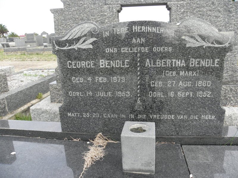 BENDLE George 1879-1953 &amp; Albertha MARX 1880-1952