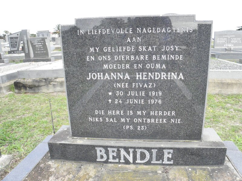 BENDLE Johanna Hendrina nee FIVAZ 1919-1976