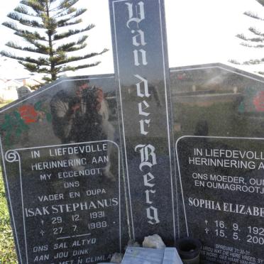 BERG Isak Stephanus, van der 1931-1988 &amp; Sophia Elizabeth 1927-2007