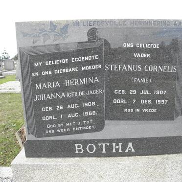 BOTHA Stefanus Cornelis 1907-1997 &amp; Maria Hermina Johanna DE JAGER 1908-1968