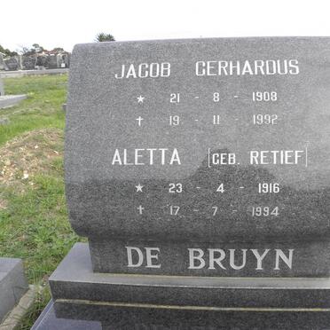BRUYN Jacob Gerhardus, de 1908-1992 &amp; Aletta RETIEF 1916-1994