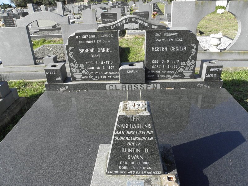 CLAASSEN Barend Daniel 1910-1974 &amp; Hester Cecilia 1919-1981 :: SWAN Stafford Godfrey 1932-1997 :: SWAN Quintin D. 1969-1974
