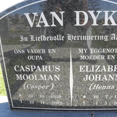 DYK Casparus Moolman, van 1930-2002 &amp; Elizabeth Johanna 1930-2001