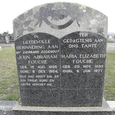 FOUCHÉ John Abraham 1898-1954 &amp; Maria Elizabeth 1898-1977
