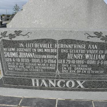 HANCOX Henry William 1896-1969 &amp; Salomie Johanna VAN ROOYEN 1899-1964