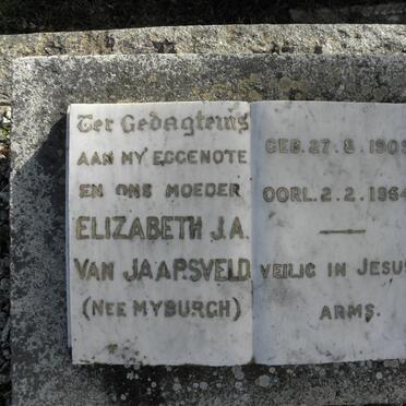 JAARSVELD Elizabeth J.A., van nee MYBURGH 1909-1954