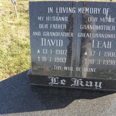 KAY David, le 1907-1993 &amp; Leah 1908-1998