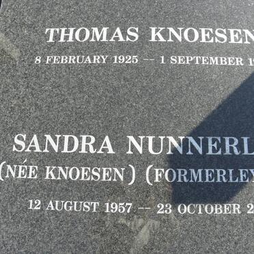 KNOESEN Thomas 1925-1997 :: NUNNERLEY Sandra formerly HYE nee KNOESEN 1957-2003