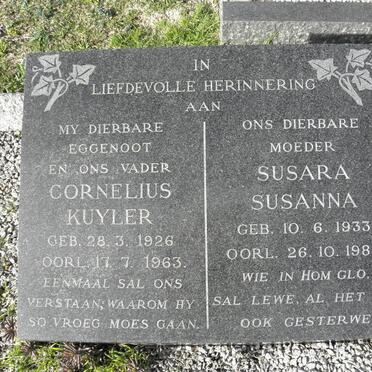 KUYLER Cornelius 1926-1963 &amp; Susara Susanna 1933-1989