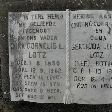 LOTZ Dirk Cornelis L. 1890-1962 &amp; Gertruida Johanna BOTHA 1888-1979