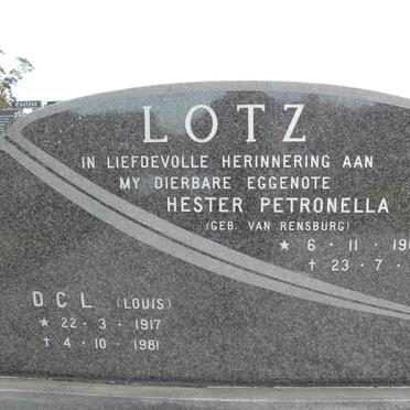 LOTZ Hester Petronella nee VAN RENSBURG 1904-1979 :: LOTZ D.C.L. 1917-1981