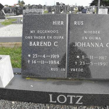 LOTZ Barend C. 1919-1984 &amp; Johanna C. 1917-1997