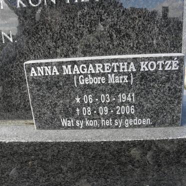 MARX Petrus Daniel 1903-1980 &amp; Sophia Catharina WEYERS 1905-1972 :: KOTZE Anna Margaretha nee MARX 1941-2006