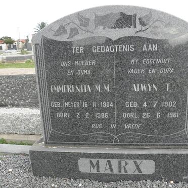 MARX Alwyn T. 1902-1961 &amp; Emmerentia M.M. MEYER 1904-1986