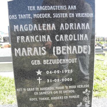 MARAIS Magdalena Adriana Francina Carolina formerly BENADE nee BEZUIDENHOUT 1925-2005