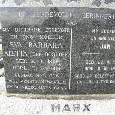 MARX Jan 1905-1970 &amp; Eva Barbara Aletta BOSHOFF 1913-1966