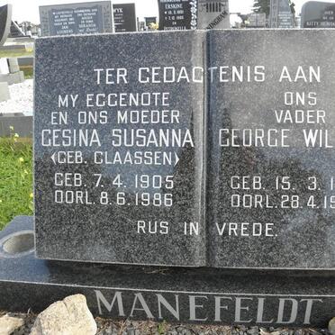 MANEFELDT George William 1910-1988 &amp; Gesina Susanna CLAASSEN 1905-1986