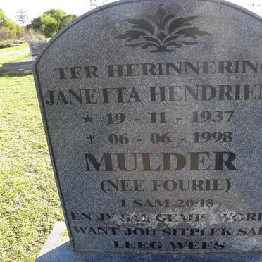 MULDER Janetta Hendriena nee FOURIE 1937-1998