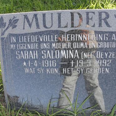 MULDER Sarah Salomina nee DEYZEL 1916-1992
