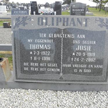 OLIPHANT Thomas 1922-1991 &amp; Josie 1919-2002