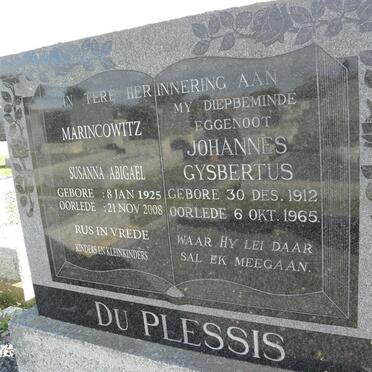 PLESSIS Johannes Gysbertus, du 1912-1965 :: MARINCOWITZ Susanna Abigael 1925-2008