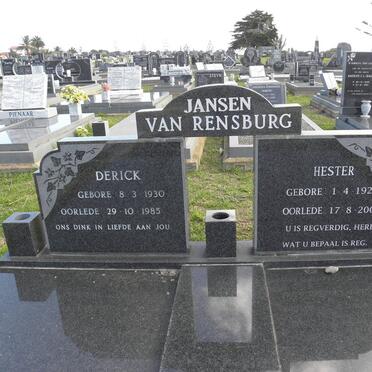 RENSBURG Derick, Jansen van 1930-1985 &amp; Hester 1929-2002