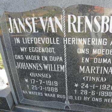 RENSBURG Johannes Willem, Janse van 1919-1988 &amp; Martina 1921-1998