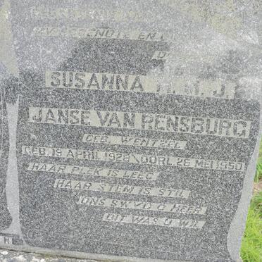 RENSBURG Susanna M.M.J., Janse van nee WENTZEL 1928-1950