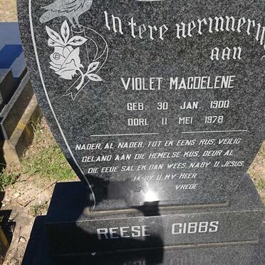 REESE Violet Magdelene, GIBBS 1900-1978