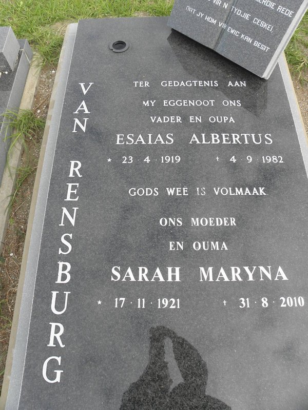 RENSBURG Esaias Albertus, van 1919-1982 &amp; Sarah Maryna 1921-2010