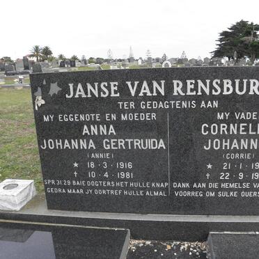 RENSBURG Cornelius Johannes, Janse van 1908-1986 &amp; Anna Johanna Gertruida 1916-1981