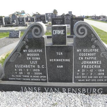 RENSBURG Johannes Frederik, Janse van 1914-1979 &amp; Lily Elizabeth S.C. 1929-2004