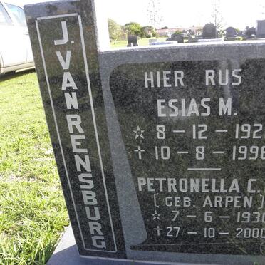 RENSBURG Esias, M., J. van 1921-1996 &amp; Petronella C.M. ARPEN 1930-2000