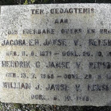 RENSBURG Hendrik C., Janse v. 1868-1953 &amp; Jacoba E.H. 1871-1953 :: JANSE v. RENSBURG William J. -1918