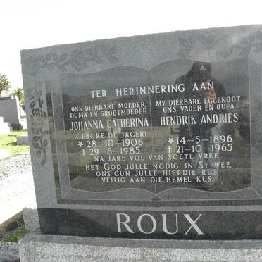 ROUX Hendrik Andries 1896-1965 &amp; Johanna Catherina DE JAGER 1906-1985