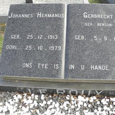 ROUX Johannes Hermanus, le 1913-1979 &amp; Gerbrecht BENSON 1921-