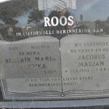 ROOS Jacobus Matjan 1903-1974 &amp; Beatrix Maria Fredrika 1901-1976