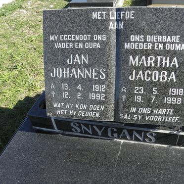 SNYGANS Jan Johannes 1912-1992 &amp; Martha Jacoba 1918-1998