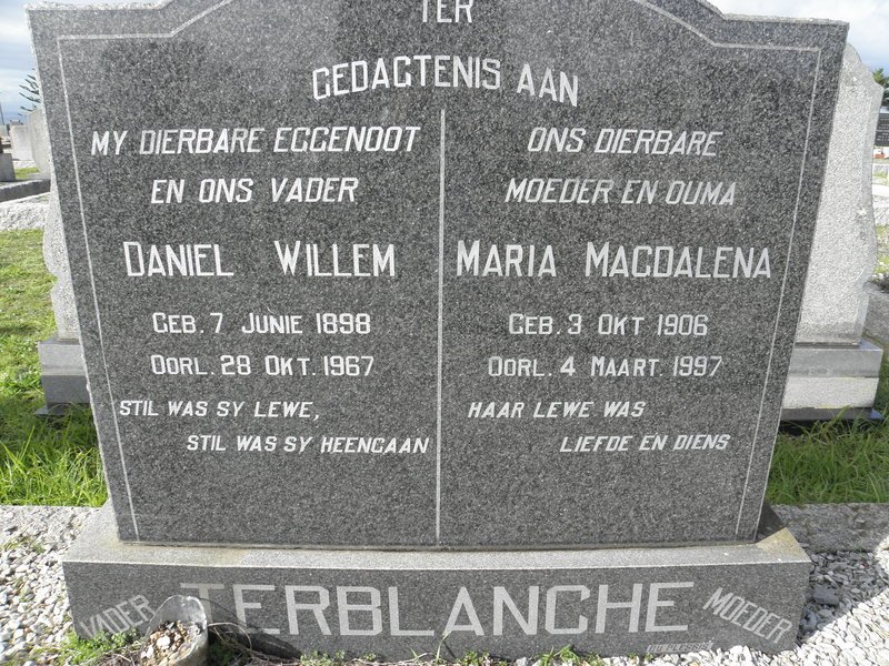 TERBLANCHE Daniel Willem 1898-1967 &amp; Maria Magdalena 1906-1997
