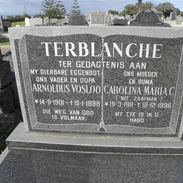 TERBLANCHE Arnoldus Vosloo 1901-1988 &amp; Carolina Maria C. ZAAYMAN 1911-1996