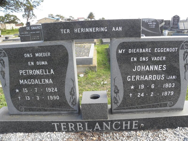 TERBLANCHE Johannes Gerhardus 1903-1979 &amp; Petronella Magdalena 1924-1990
