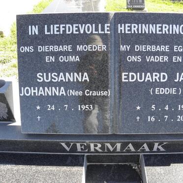 VERMAAK Eduard James 1950-2009 &amp; Susanna Johanna CRAUSE 1953-