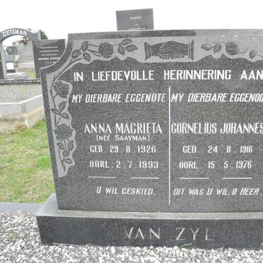 ZYL Cornelius Johannes, van 1916-1976 &amp; Anna Magrieta SAAYMAN 1926-1993